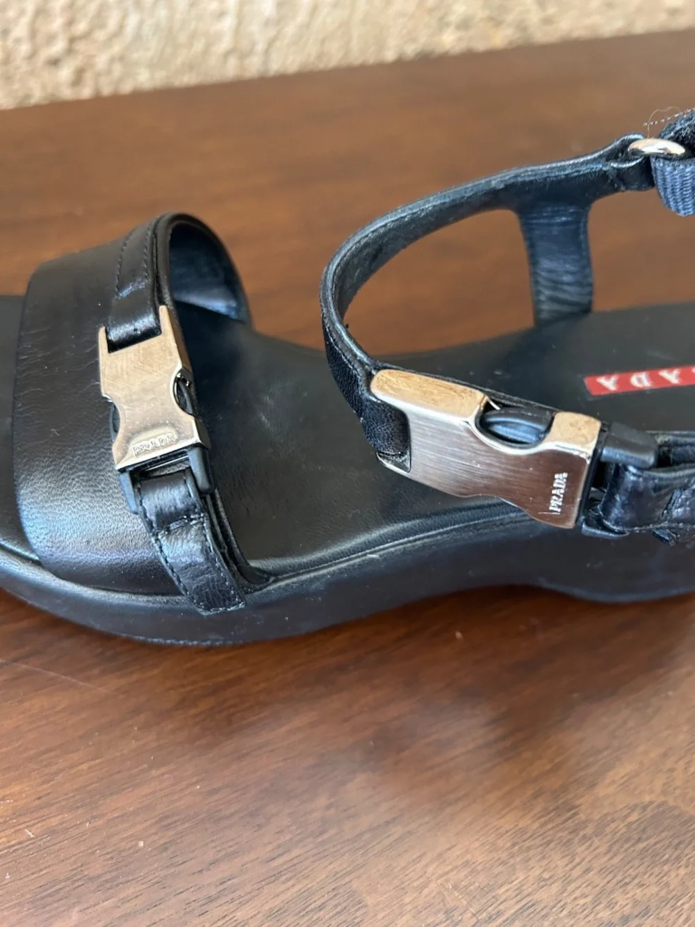 Prada Black Leather Platform Sandals Made in Italy Size 36
